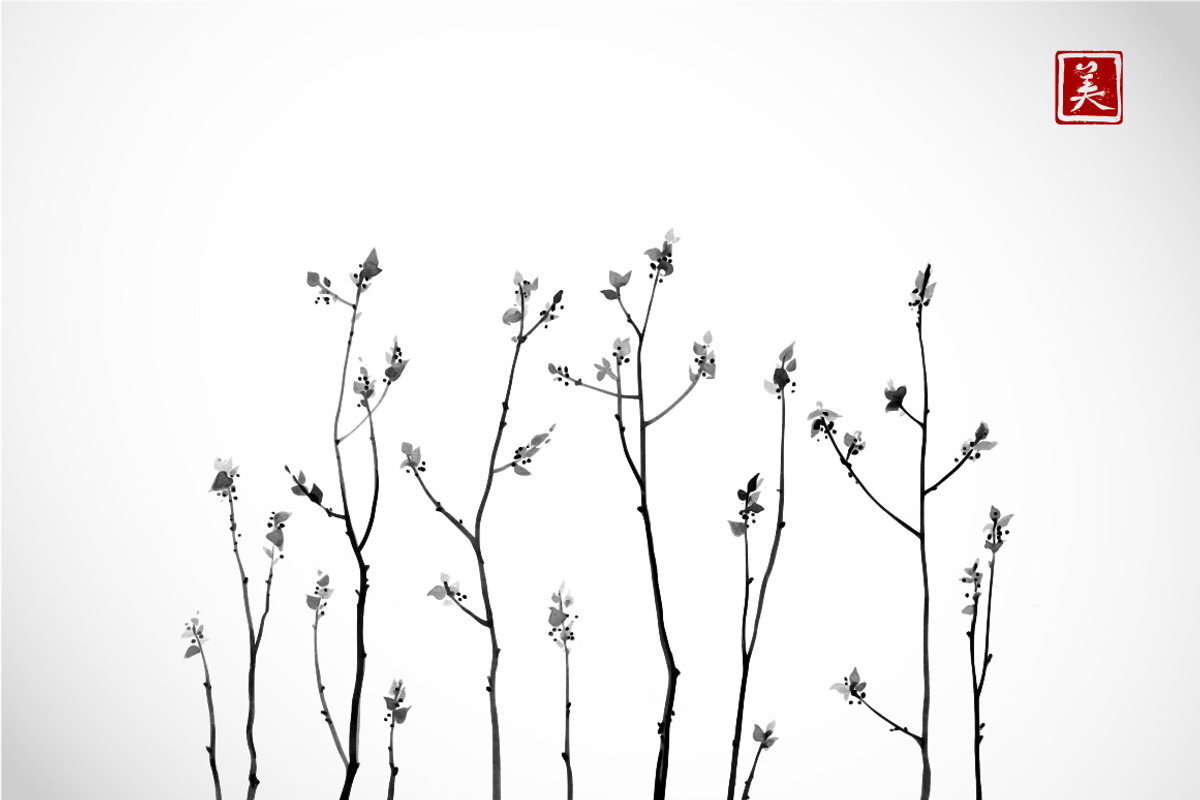 Japanese painting sumi-e. Flowers, a Decorative Illustration by Elina_Li (Photo 8 of 15)