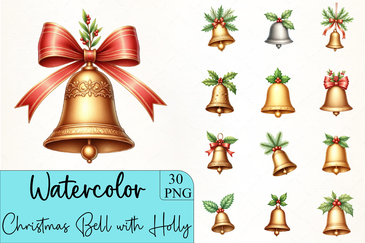 Christmas Bell with Holly Clipar, an Illustration by CrexoraLab (Photo 1 of 5)