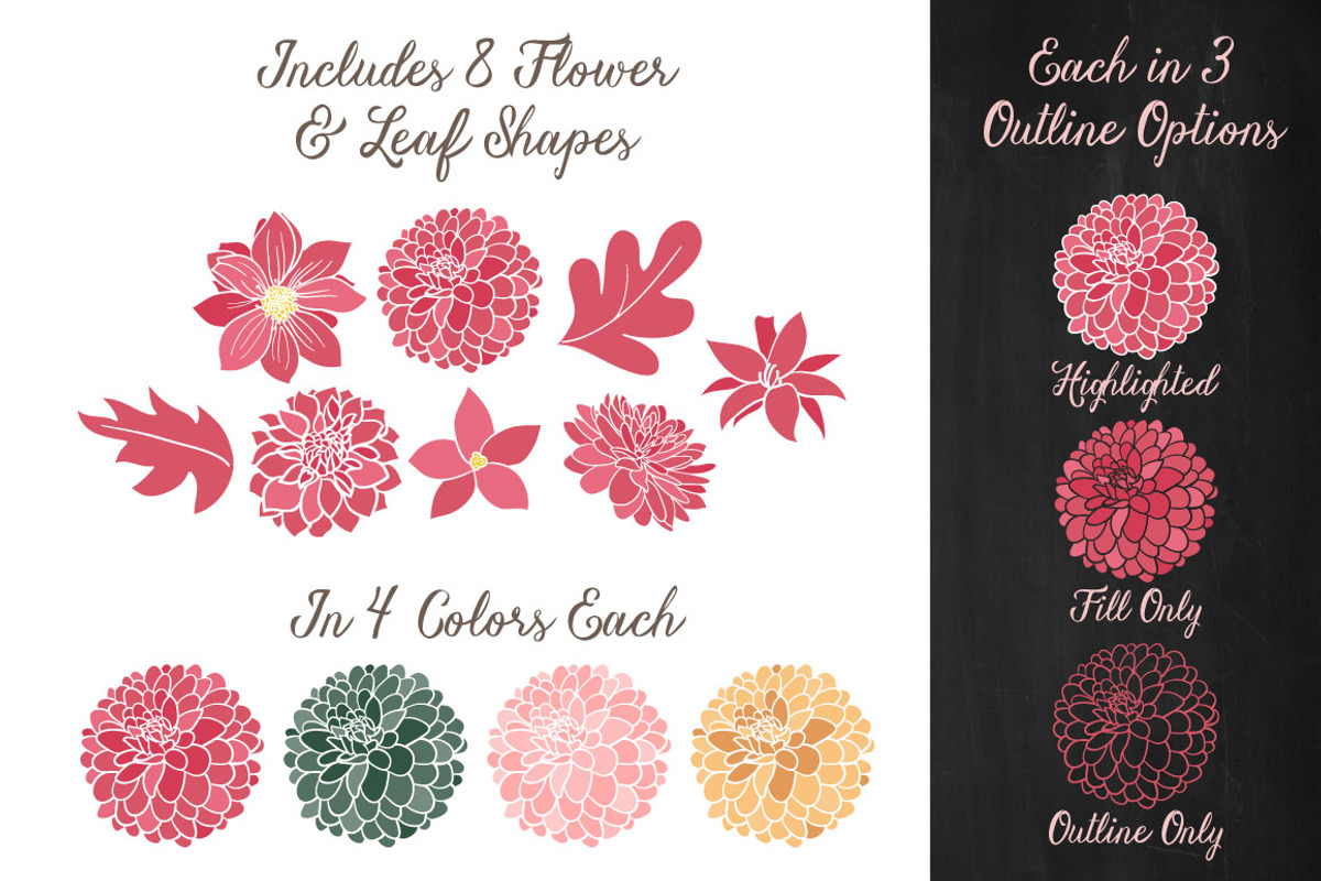 Vector & Clipart Dahlia Flowers, an Illustration by Amanda Ilkov (Photo 3 of 4)