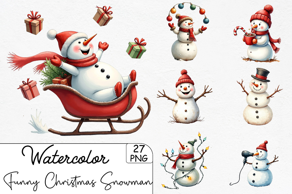 Funny Christmas Snowman Clipart Bund, an Illustration by CrexoraLab (Photo 1 of 5)