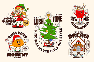 Christmas groovy characters retro, an Illustration by Buch&Bee