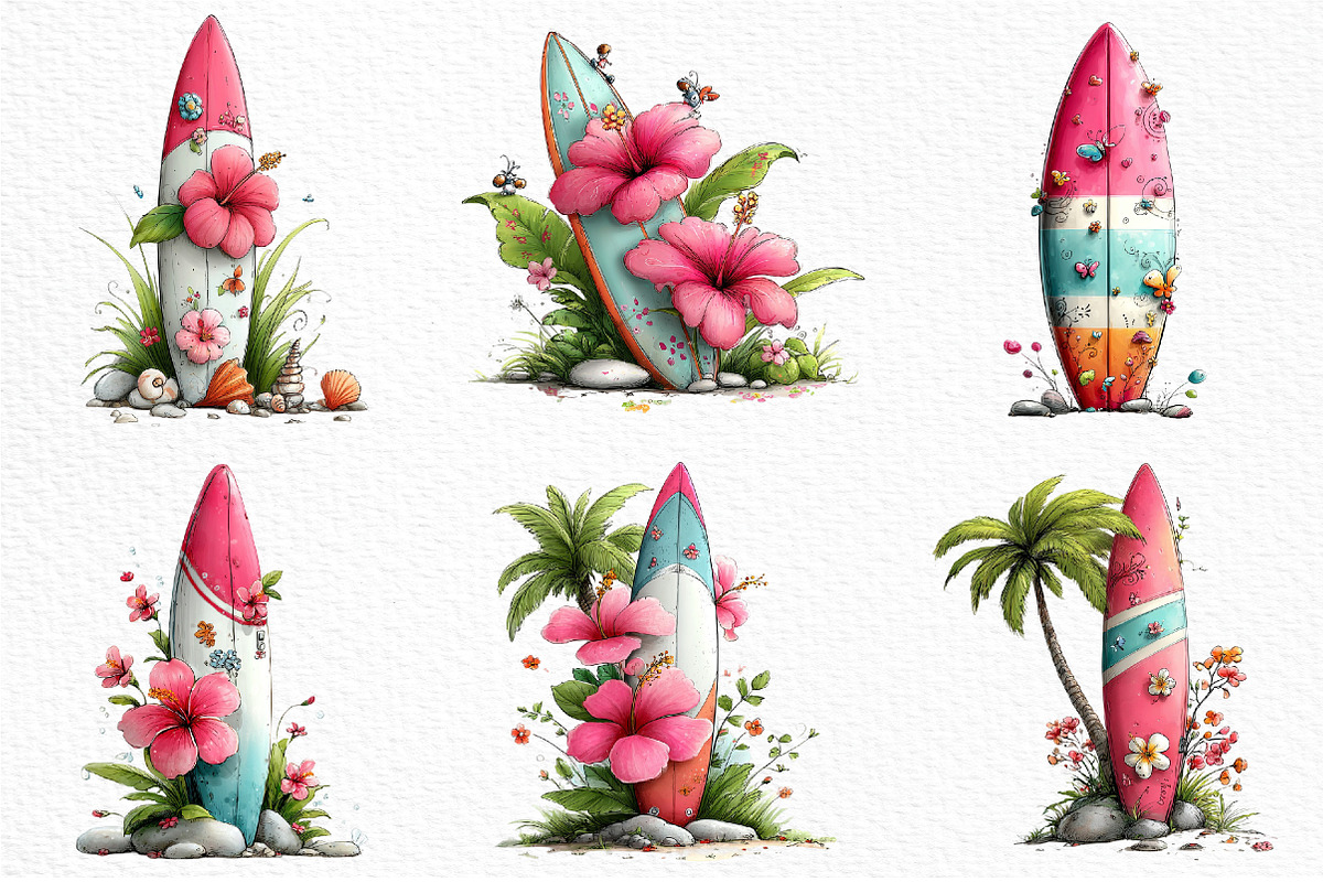 Whimsical Summer Surfboard Clipart, an Illustration by Craft Nest (Photo 4 of 12)