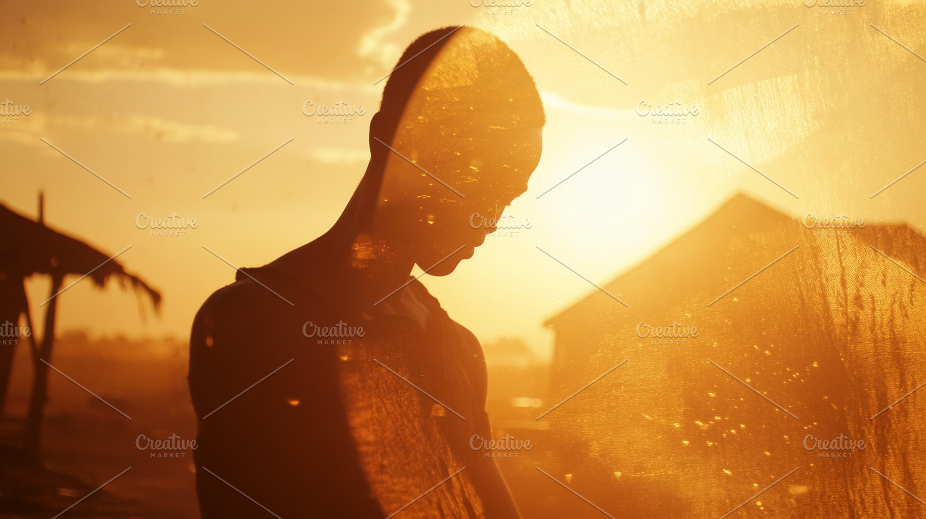 African silhouette against sunset wi, a Photo by Dvoevnore photos
