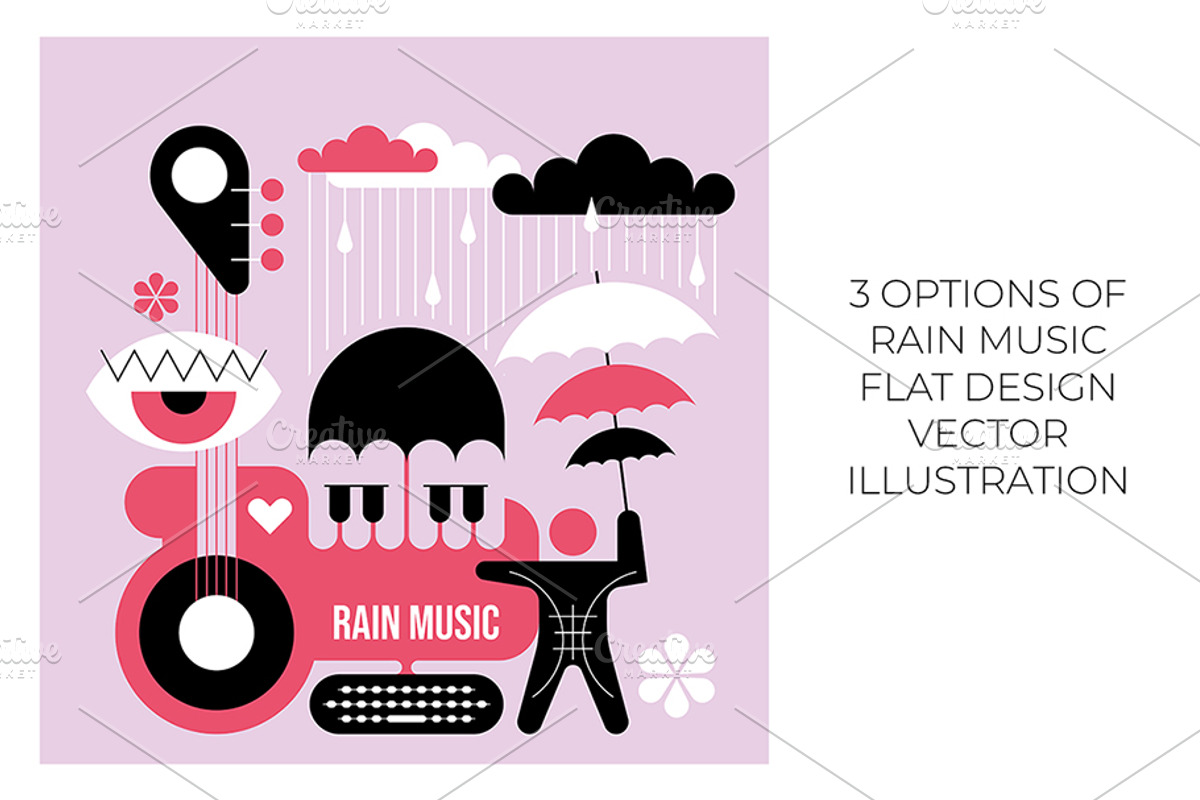 Rain Music Vector Flat Design, an Illustration by danjazzia (Photo 1 of 4)