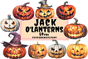 Jack-o-Lantern Collection Clipart, a Seasonal Illustration by Watercolor Digital (Thumbnail 1 of 7)