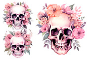 Watercolor Pink Skull Clipart Bundle, an Object Illustration by Creative Arslan (Thumbnail 4 of 9)