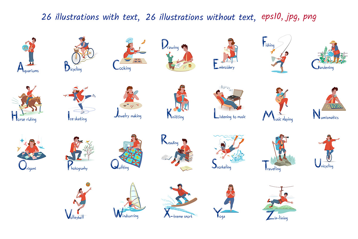 English HOBBY Alphabet, a Person Illustration by Natali_Zhy (Photo 5 of 5)