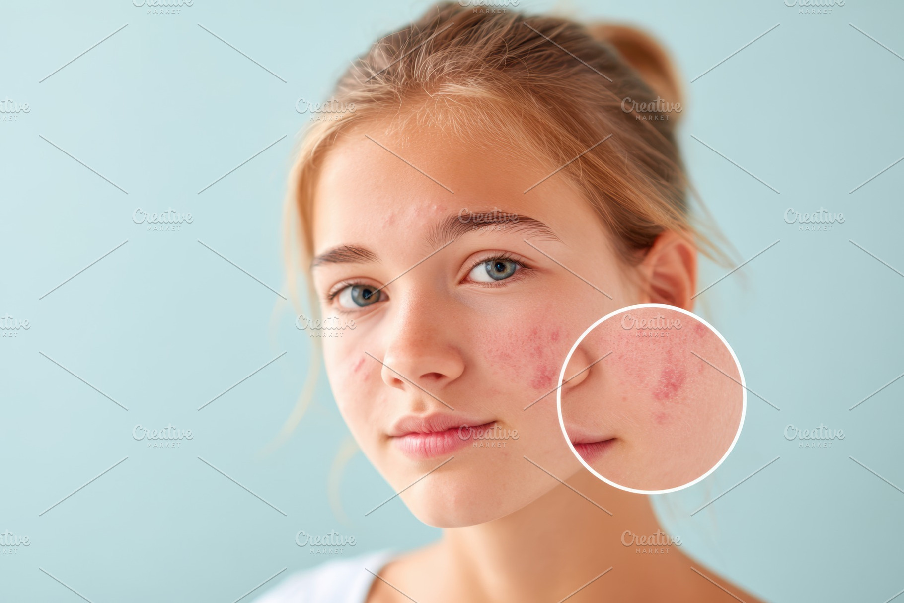 Young girl portrait with mild acne, a Person Photo by AlyaAnd