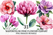 Watercolor Pink Flowers Clipart, an Illustration by Craft Nest (Thumbnail 1 of 7)