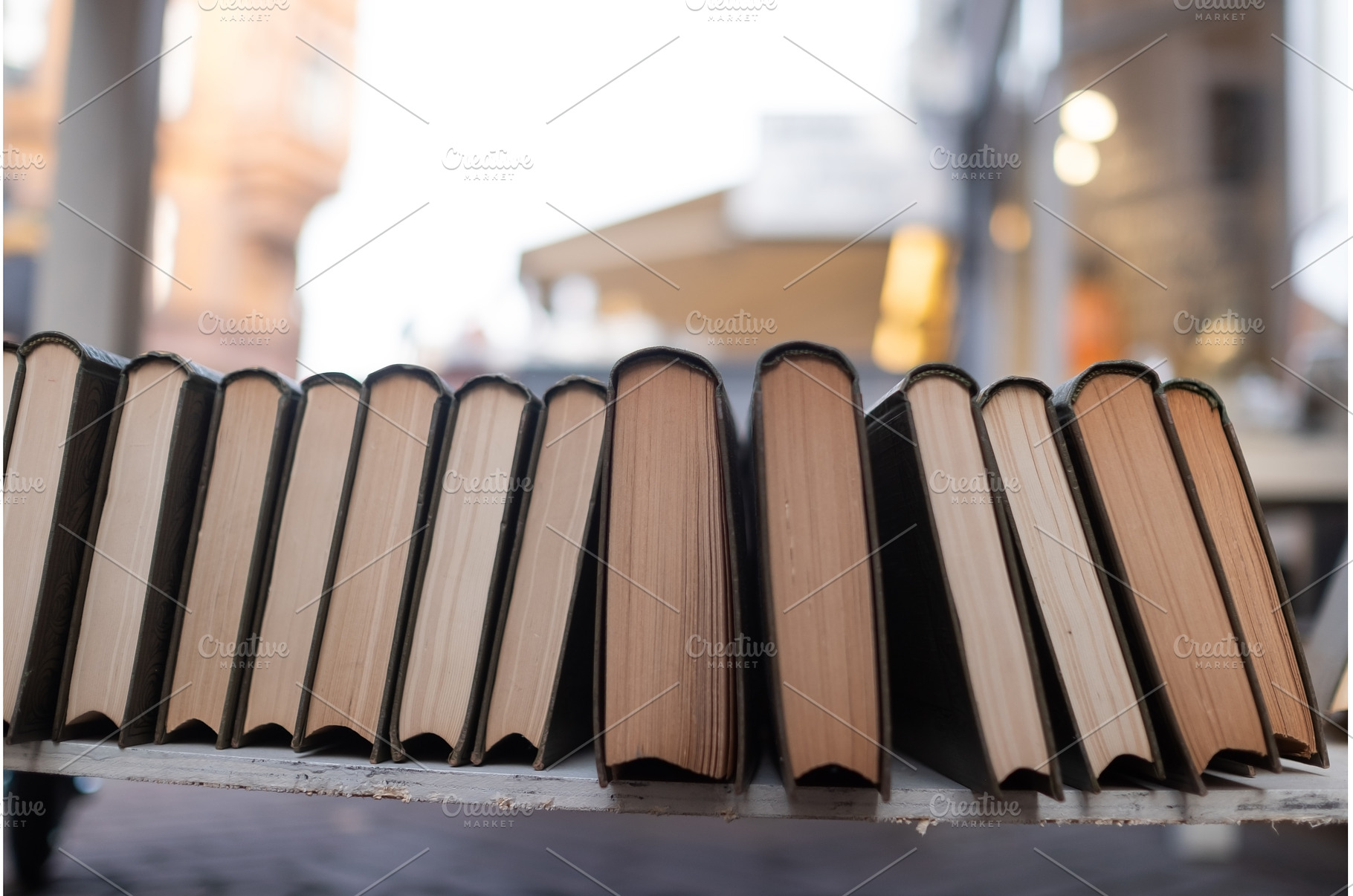 Row of books standing on bookshelf, a School & Education Photo by Koldunova