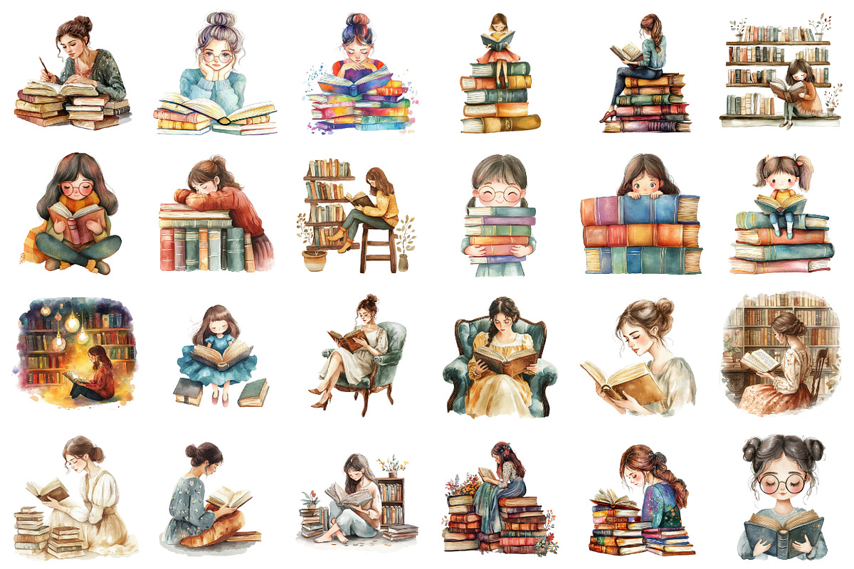 Book Girl and Library Sublimation, an Illustration by designcity5 (Photo 2 of 5)
