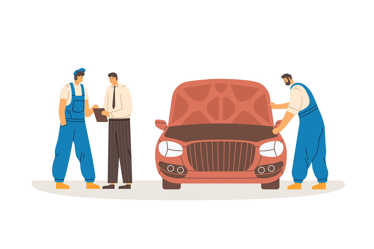 Mechanics work in car repair service, a Person Illustration by Good Studio (Photo 2 of 4)