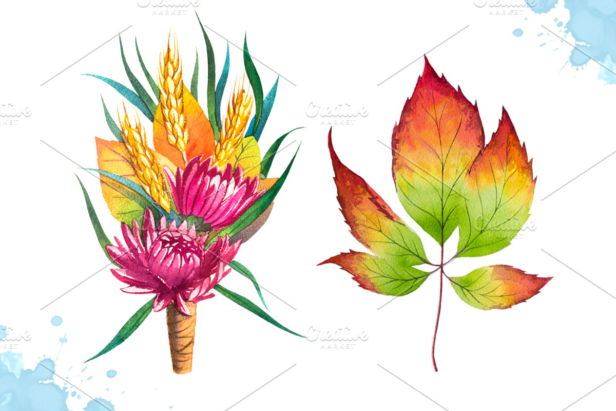 Autumn leaves. Watercolor set., a Decorative Illustration by AlexGreenArt (Photo 7 of 11)