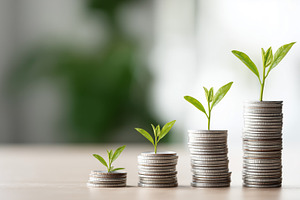Stacks of coins with growing green, a Business Photo by MistyDay