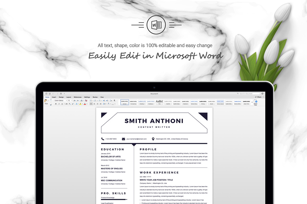 Simple Clean Word Resume Template, a Resume Template by ResumeInventor