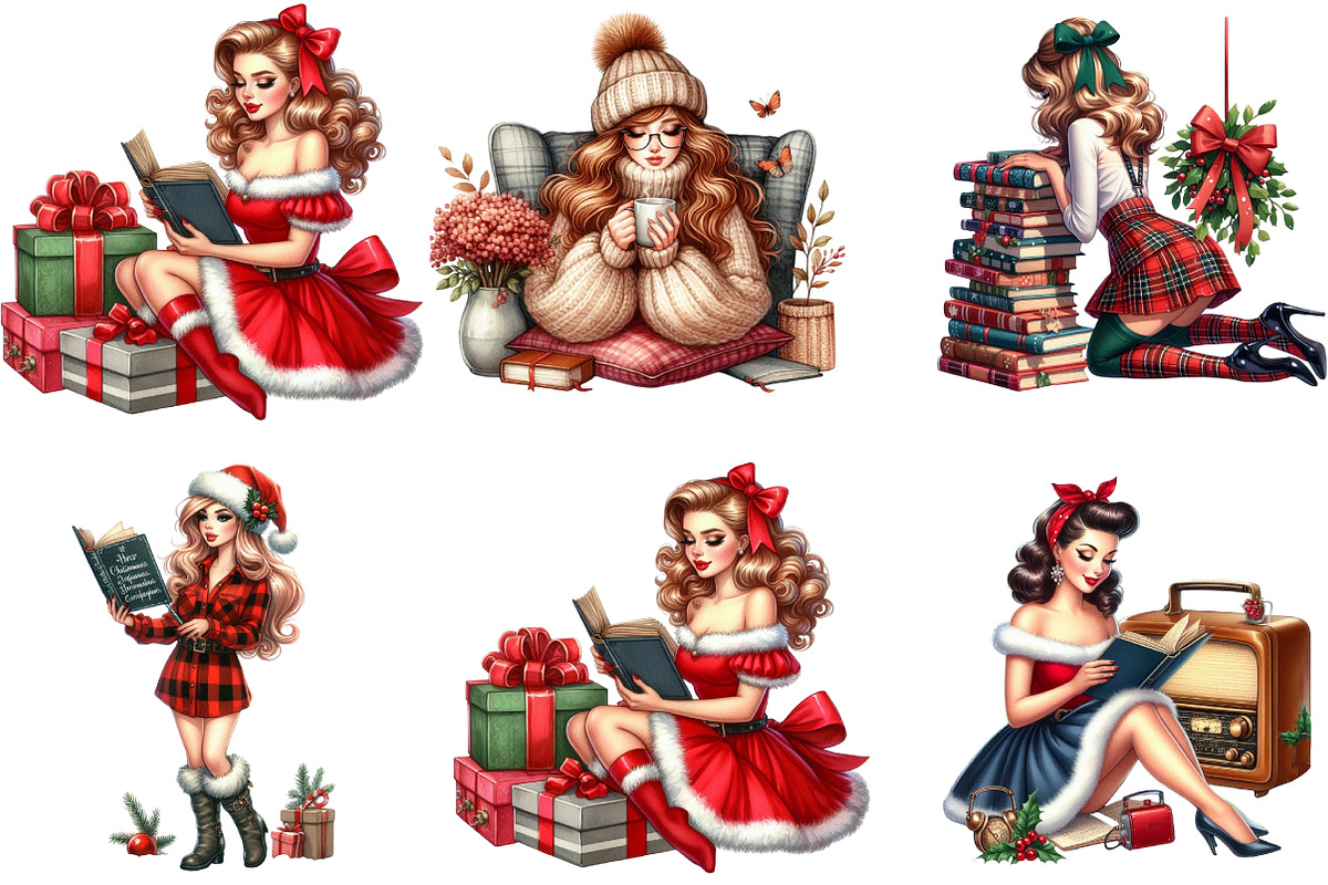 Christmas Pin Up Girls with Book, an Illustration by DreamArtGraphic (Photo 4 of 4)