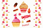 Watercolor sweets. Patterns. Vector, a Decorative Illustration by inkionia♥ (Thumbnail 4 of 4)