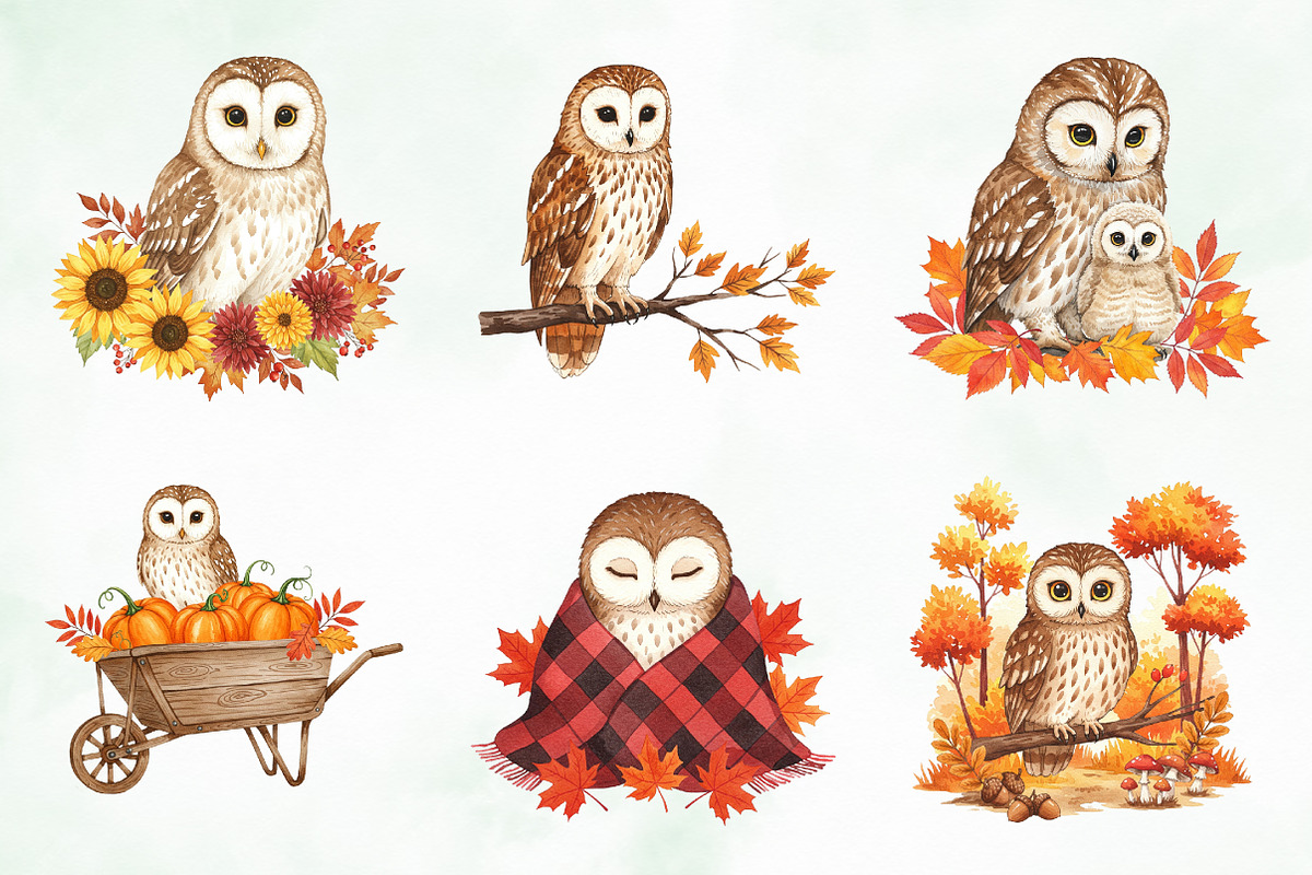 Autumn Owl Clipart Sublimation, an Illustration by Creative Art (Photo 9 of 9)