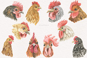 Hens and roosters, an Illustration by Love Watercolor Store (Thumbnail 3 of 10)