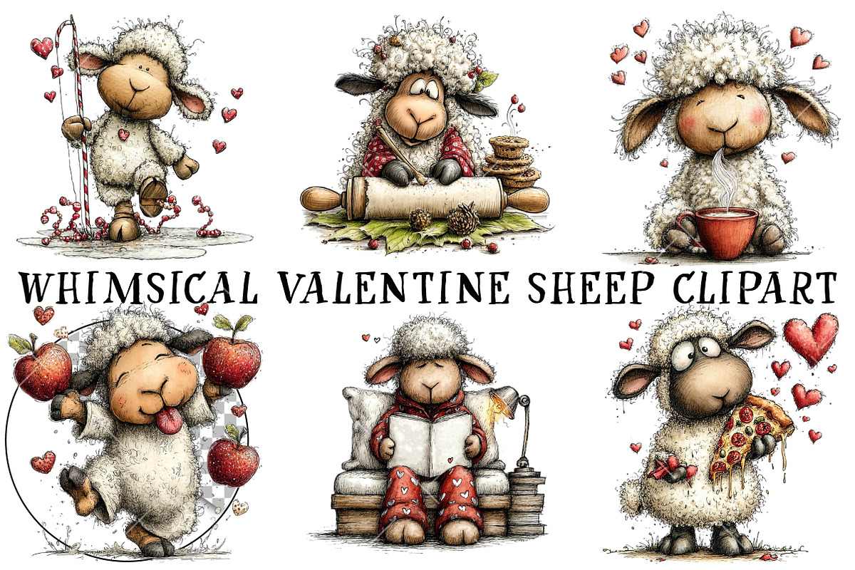 Whimsical Valentine Sheep Clipart, an Illustration by OK Design (Photo 2 of 6)