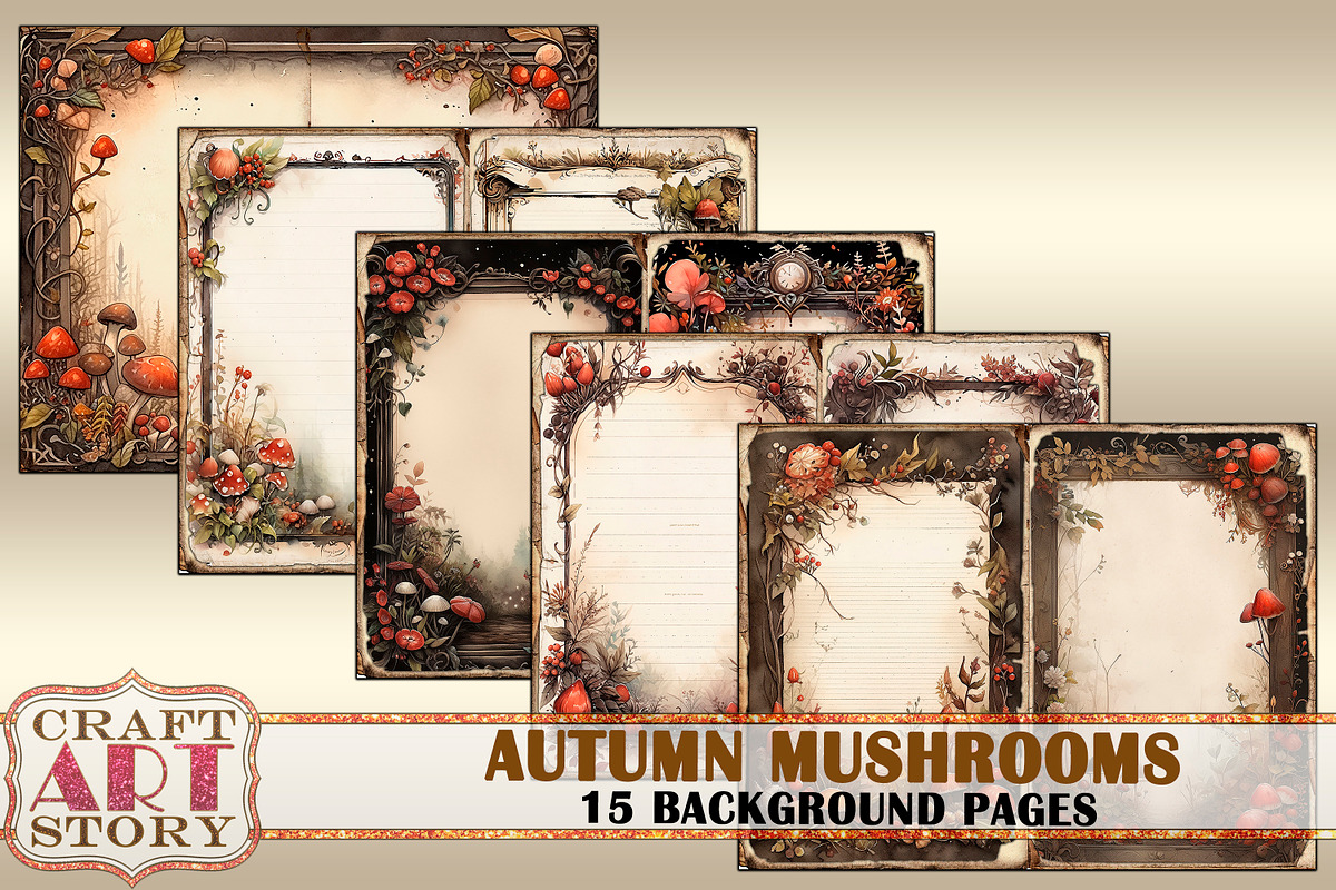 Autumn mushrooms Blank background, a Seasonal Illustration by CraftArtStory (Photo 2 of 4)