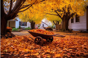 Autumn Yard With Wheelbarrow Full Of