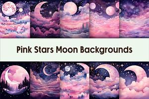 Pink Stars Moon Backgrounds