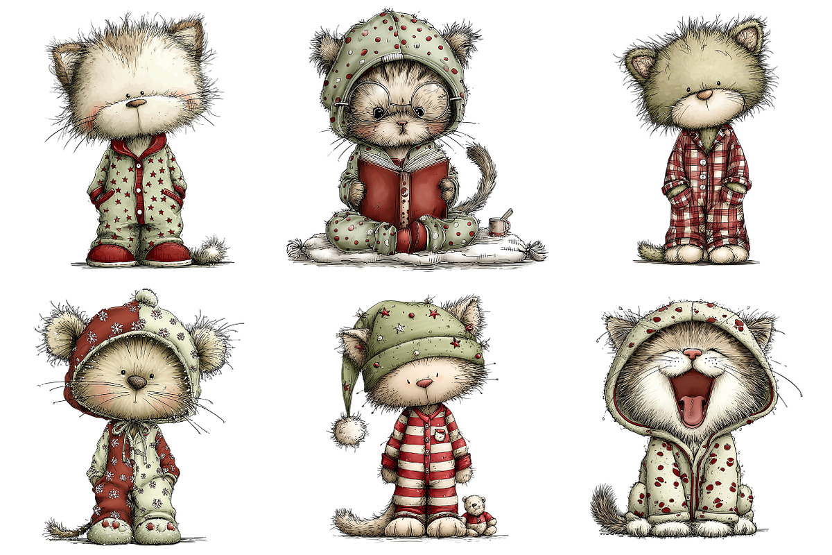 Winter Pajama Cats Clipart, an Illustration by Craft Nest (Photo 7 of 11)