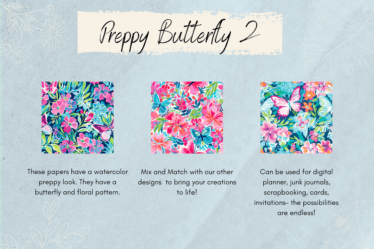 Preppy Butterfly Digital Paper Pack, a Pattern Graphic by Paper & Pattern Studio (Photo 5 of 7)