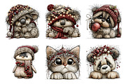 Cute Animals Christmas Clipart, a Transportation Illustration by SinaCreation (Thumbnail 2 of 9)