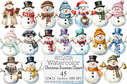 Watercolor Christmas Snowman Clipart, a Seasonal Illustration by Design Market (Thumbnail 1 of 5)
