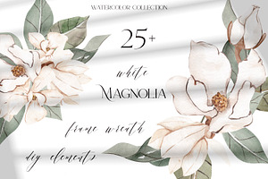 Watercolor White Magnolia