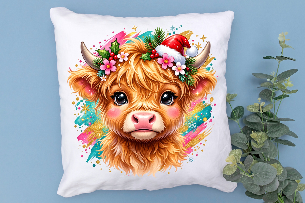 Cute Pink Christmas Highland Cow PNG, an Object Graphic by Zahyl Studio (Photo 7 of 7)