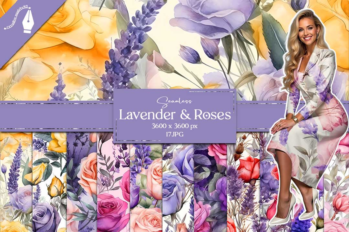 Lavender & Roses Digital Paper, a Texture Graphic by Creative Matrix82 (Photo 1 of 4)
