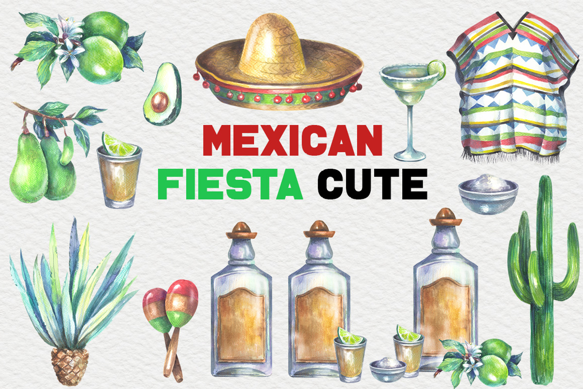Mexican Fiesta Watercolor Clipart, an Object Illustration by FITALARTSNEDIGI (Photo 3 of 8)