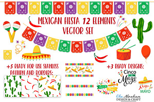 Mexican fiesta vector set clipart, a Seasonal Illustration by Almadrava