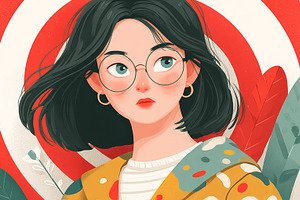 Young woman portrait illustration with target background symbolizing personal o, a Photo by AS photostudio