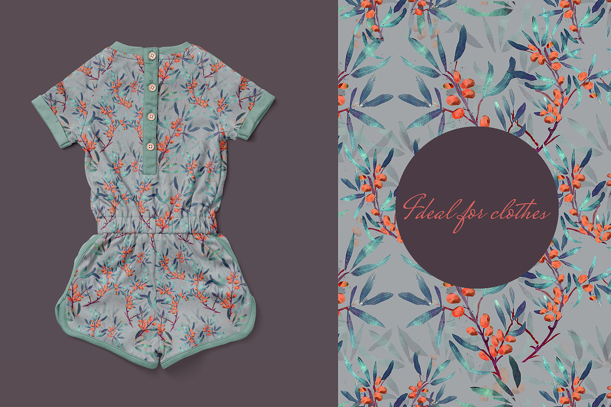 Sea buckthorn Pattern, a Pattern Graphic by watercolor kamill (Photo 3 of 7)