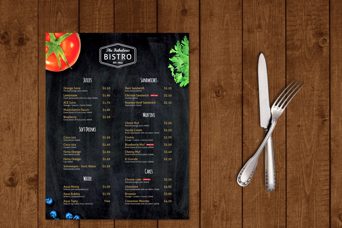 Modern Bistro/Cafe Menu Template, a Brochure Template by Themzy Templates (Photo 1 of 3)