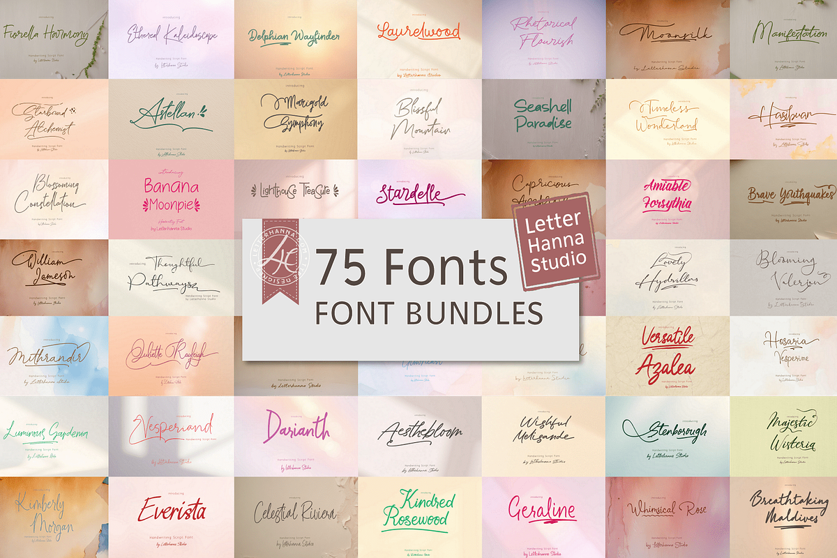 Mega 75 Handwriting Font Bundle, a Handwritten Font by Letterhanna Studio (Photo 1 of 9)