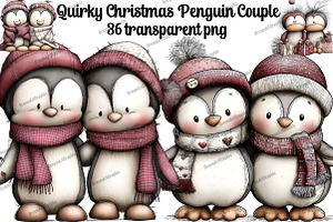Quirky Christmas Penguin Couple, an Illustration by DreamArtGraphic