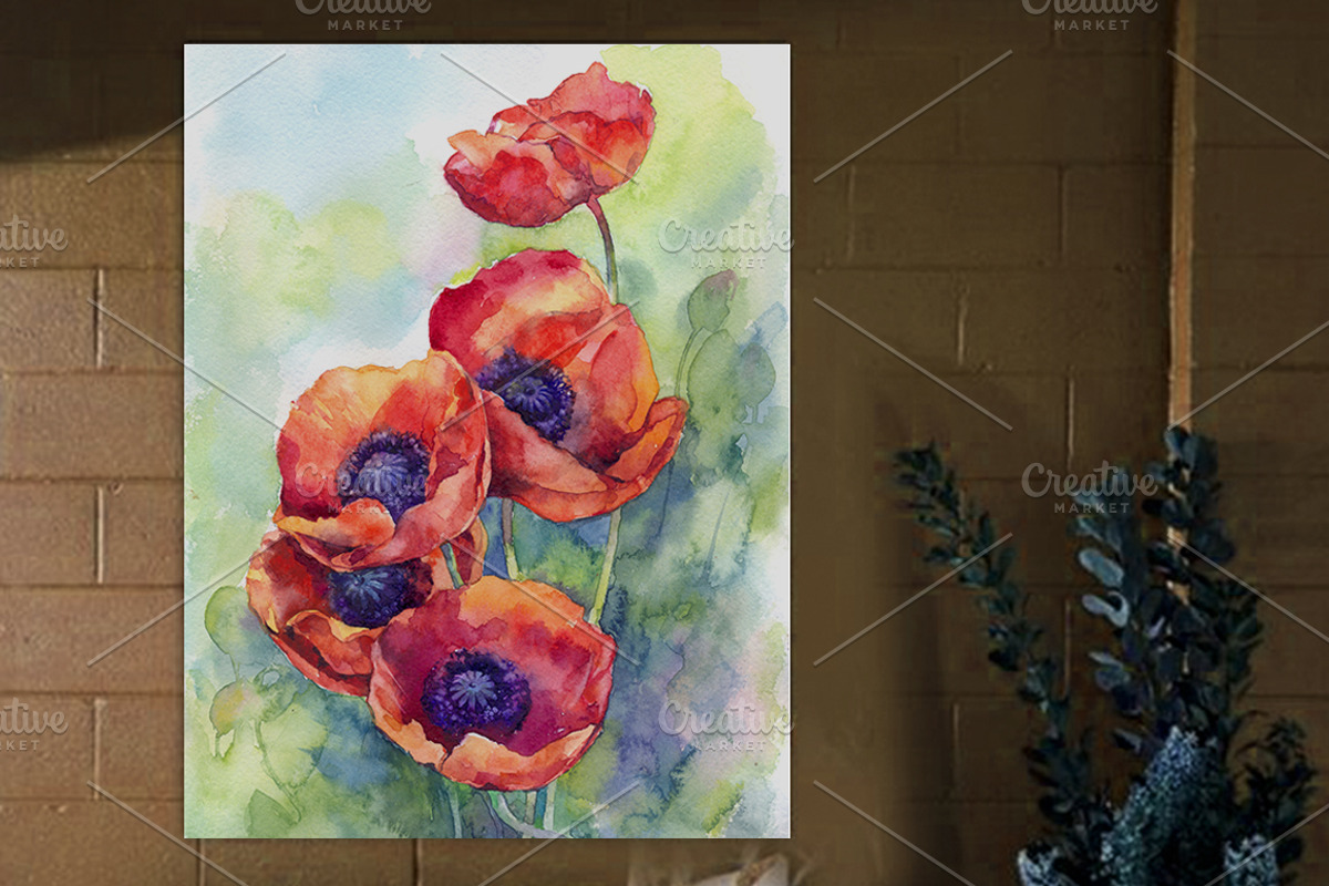 Watercolor Poppies Flowers Art, a Decorative Illustration by MaryAmi (Photo 3 of 3)