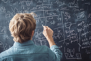 Man solving complex mathematical, a School & Education Photo by MistyDay