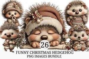 Funny Christmas Hedgehog Clipart, an Illustration by Craft Nest
