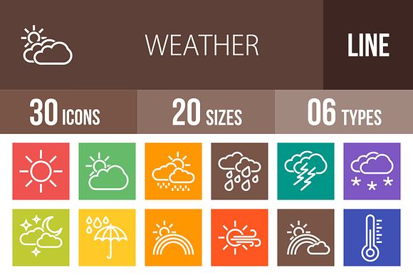 30 Weather Line Multicolor Icons