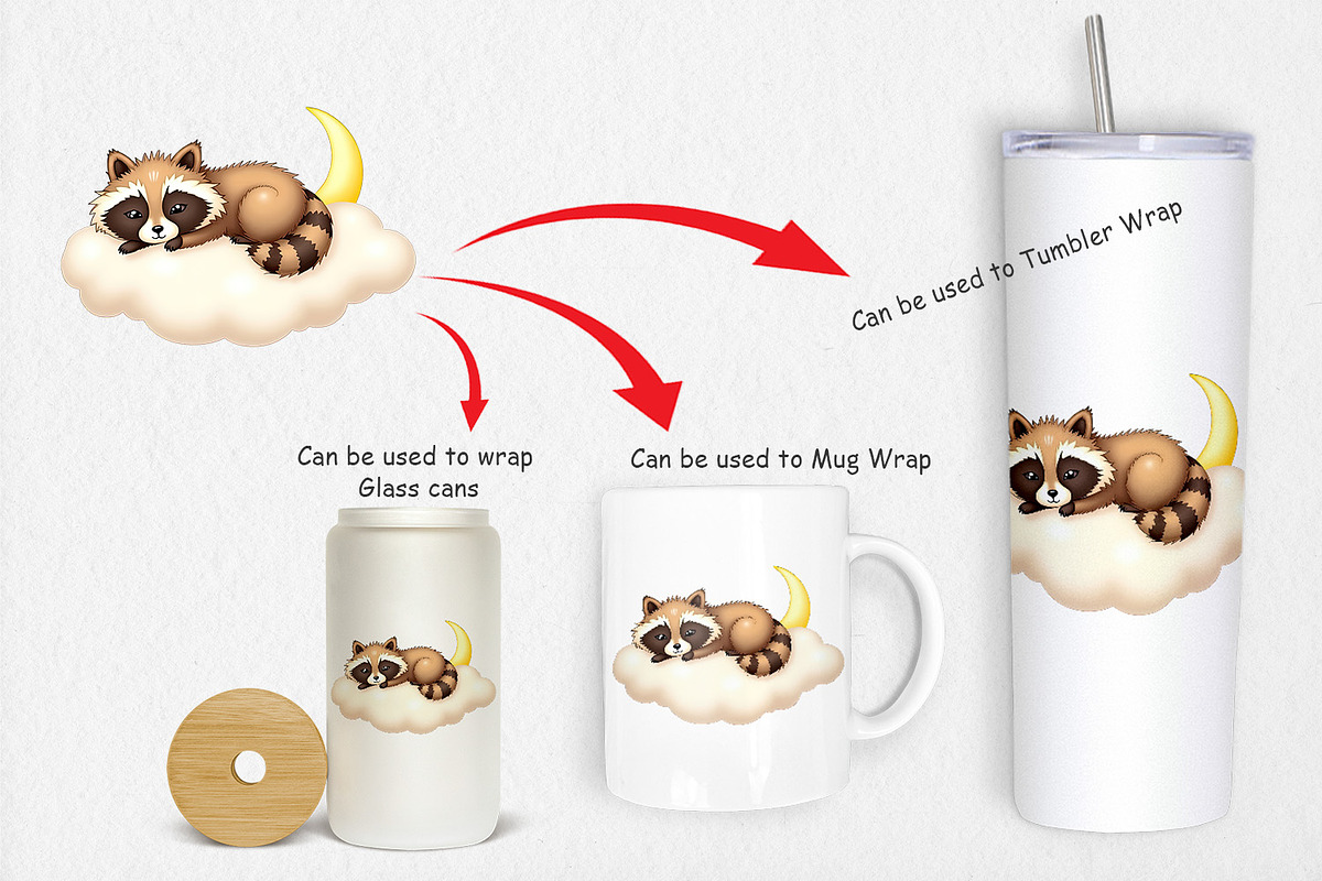 Sleepy Raccon Cloud Clipart, a Graphic by Artnoy (Photo 4 of 5)