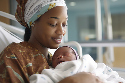 African mother with her newborn baby in a hospital bed. Generati, a Person Photo by AS photostudio