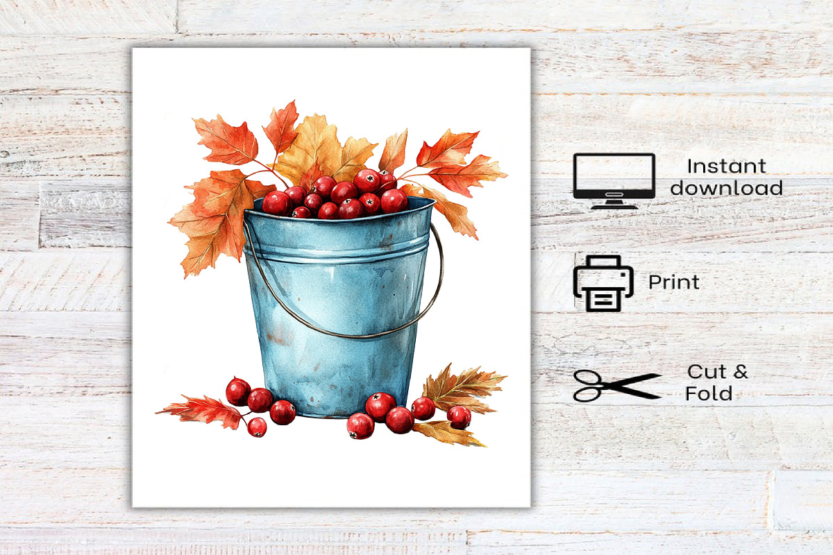 Watercolor Autumn bucket flowers PNG, a Seasonal Illustration by Canvas Craft (Photo 7 of 7)