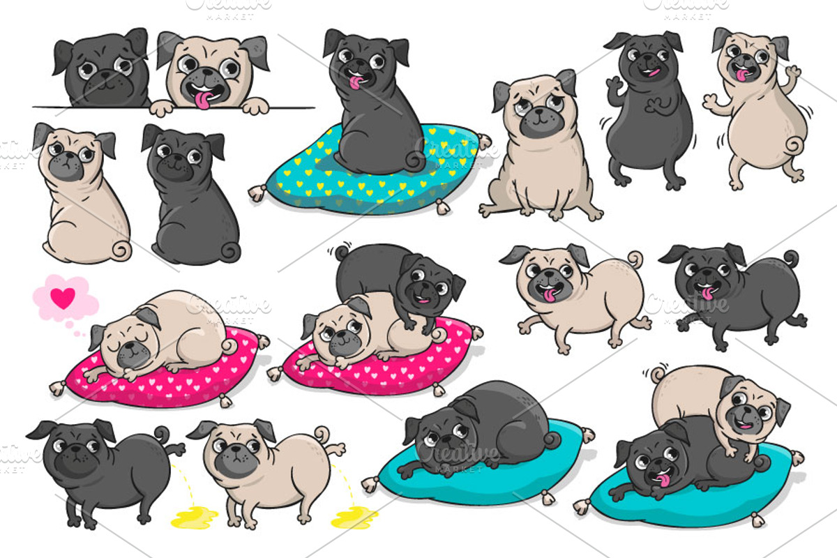 Pugs. Emotions and activities., an Illustration by Martyshova (Photo 5 of 5)