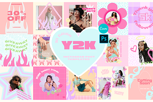 Y2K Instagram Post Templates, a Social Media Template by Hell Yeah Designs